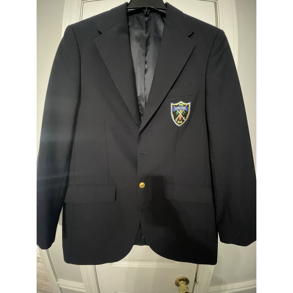 The Citadel By Twin Hill Mens Blazer Blue Wool Blend Notch Lapel Size 40L